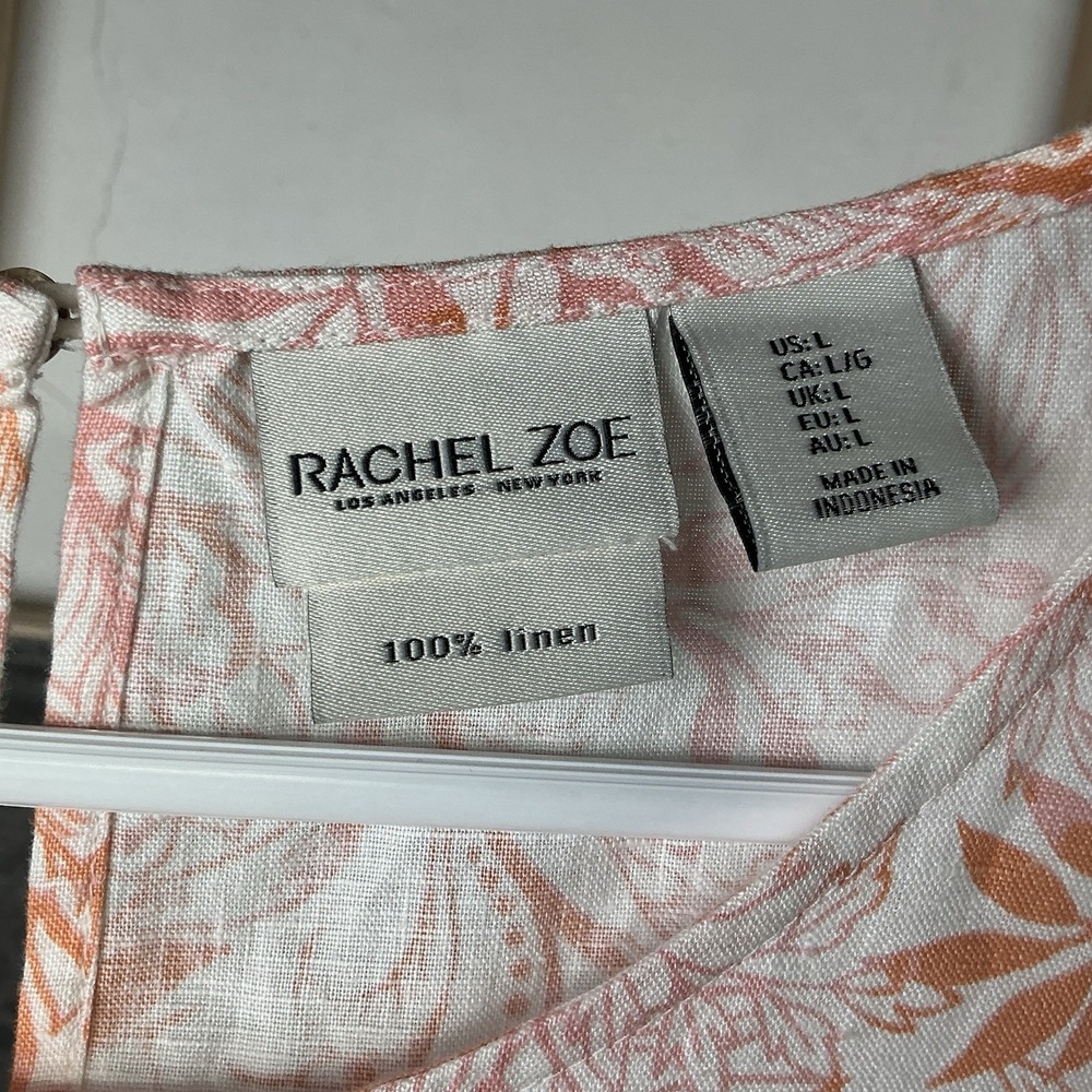 Rachel Zoe 100% Linen Floral Shift Dress Coastal Summer Resort Beachy Sz Lg - Picture 2 of 6